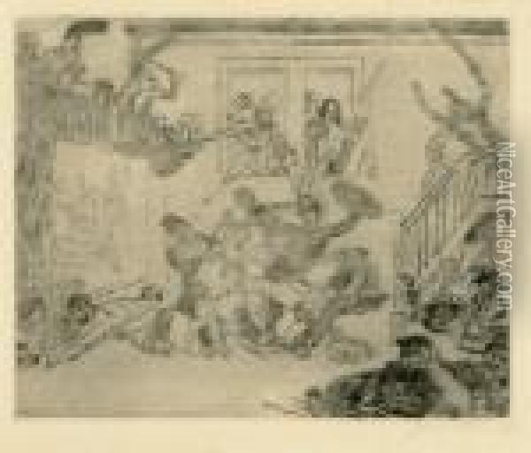 Combat Des Pouilleux Desir Et Rissole,1888 Oil Painting - James Ensor