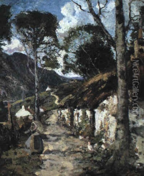 A Highland Cottage Oil Painting - James Kay