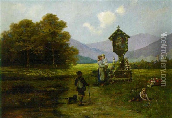 A Wayside Shrine Oil Painting - Gustave Adolf Krausche