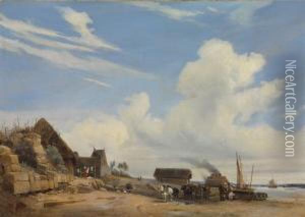 Bord De Mer A Trouville Oil Painting - Charles Louis Mozin