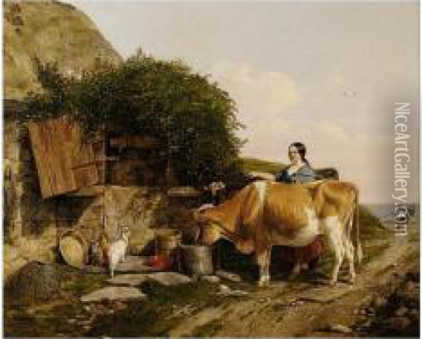 Milking Time Oil Painting - Edmund Bristow