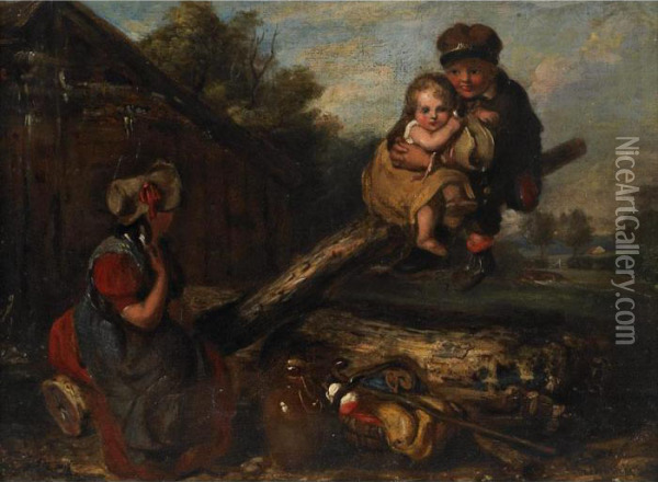 Gypsy Children Playing Teeter Totter Oil Painting - Valentin Walter Bromley