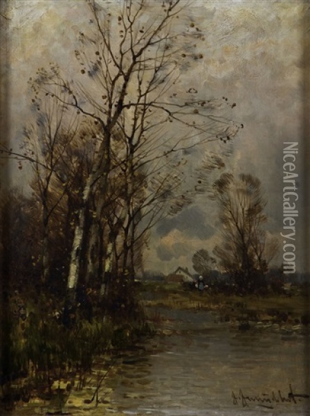 Herbstliche Flusslandschaft Oil Painting - Johann Jungblut
