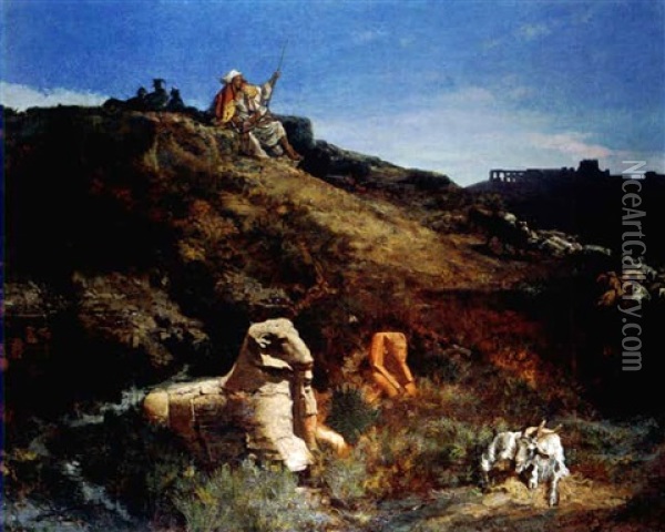 Hirte In Antikisierender Landschaft Oil Painting - Wilhelm (Karl) Gentz