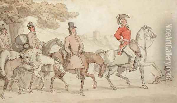 Illustrations for The Military Adventures of Johnny Newcome: 'Dashed with his suite for Santarem that night by John Mitford 1782-1831 Oil Painting - Thomas Rowlandson
