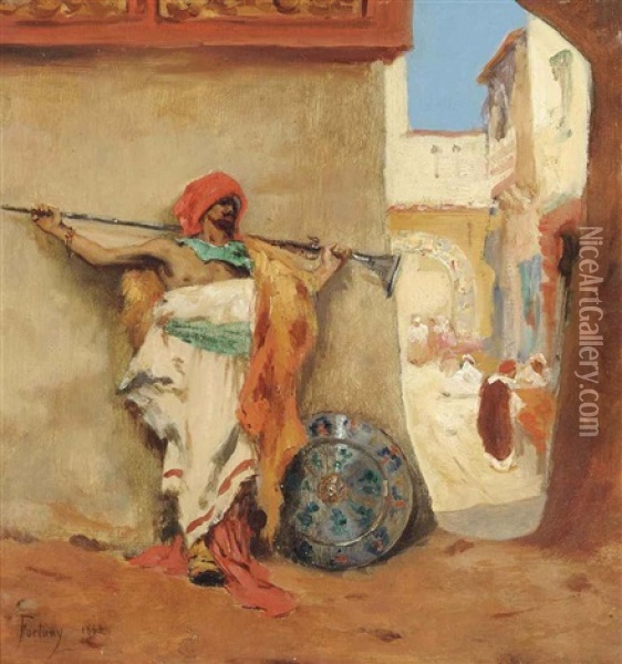 An Arab Warrior In The Souk Oil Painting - Mariano Jose Maria Bernardo Fortuny y Carbo