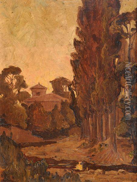 Paysage Au Cypres Oil Painting - Eugene Baudin