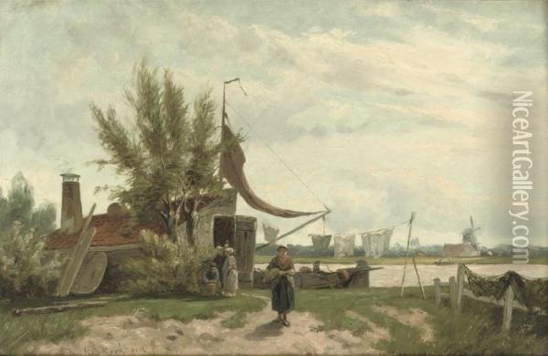 By The Canal Oil Painting - Johannes Hermann Barend Koekkoek