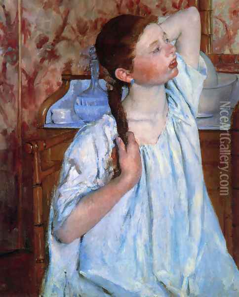 Girl Arranging Her Hair Oil Painting - Mary Cassatt