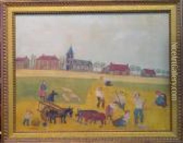 Farmers Outside Of Town Oil Painting - Louis Vivin