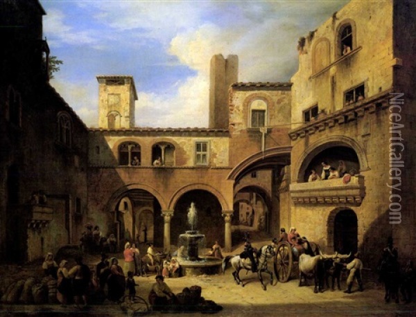 A Piazza, Rome Oil Painting - Ludwig (Georg L.) Vogel