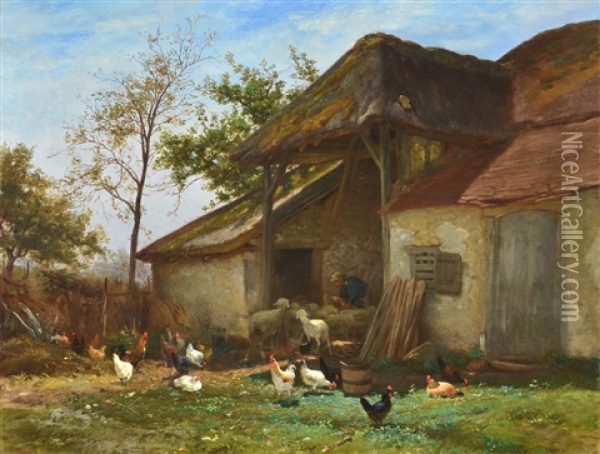 La Cour Oil Painting - Charles Emile Jacque