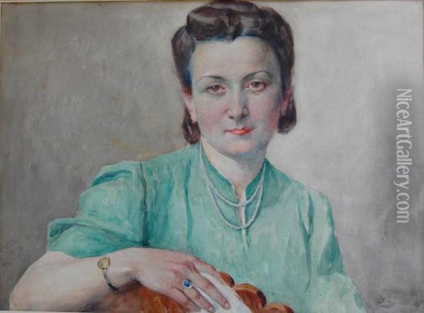 Portret Kobiety Oil Painting - Stanislaw Janowski