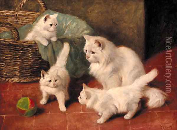 A family of cats at play Oil Painting - Arthur Heyer