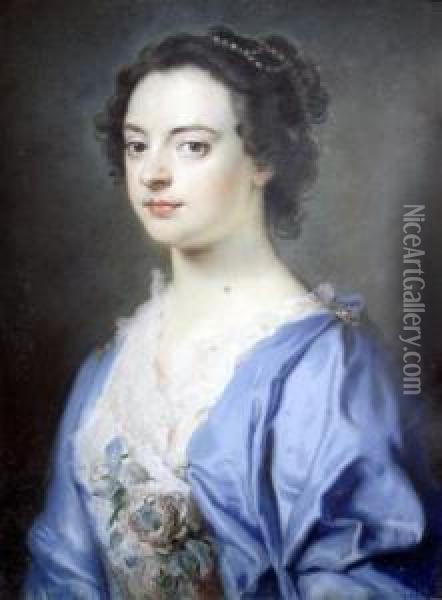 Portrait Of A Lady Wearing A Blue Dress Oil Painting - Hoare, William, of Bath