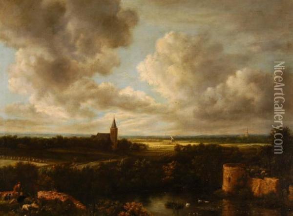 Extensive Landscape With Shepherd And Sheep Oil Painting - Jacob Van Ruisdael