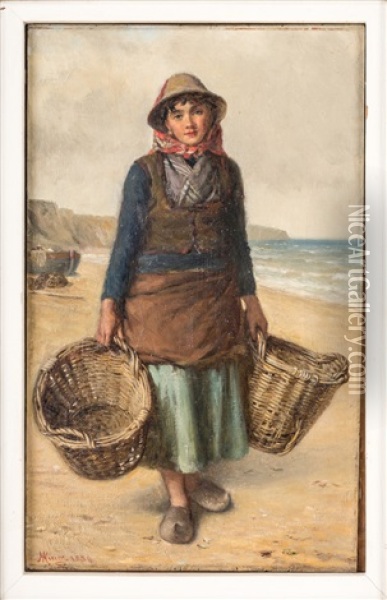 Fisherwoman On Beach Oil Painting - Haynes King