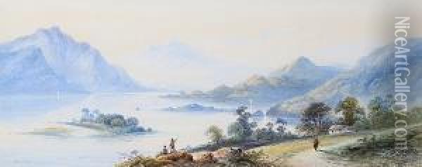 Extensive Lake Landscape 'edwin Earp' Oil Painting - Edwin Earp