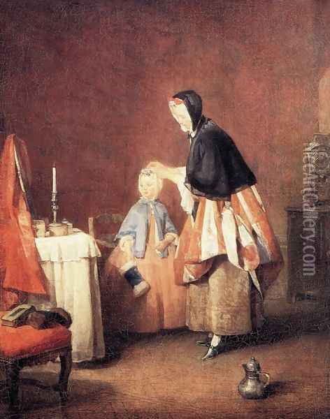 The Dressing Table Oil Painting - Jean-Baptiste-Simeon Chardin