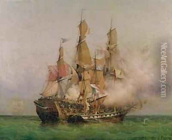 The Taking of the Kent by Robert Surcouf 1736-1827 in the Gulf of Bengal Oil Painting - Ambroise-Louis Garneray