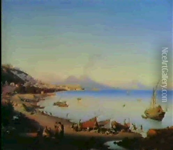 A View Of The Bay Of Naples Oil Painting - Johann Georg Gmelin