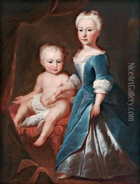 Due Sorelle: Anna Magdalena Keller Nata Nel 1733 E La Sorellina Susanna Nata Nel 1739 Oil Painting - Johann Simmler