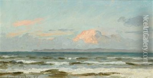 View Over The Ocean, Evening Glow Oil Painting - Carl Ludvig Thilson Locher