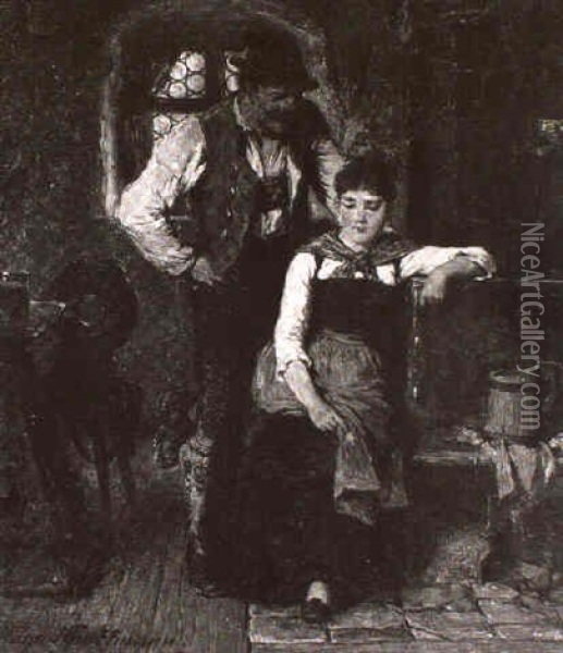 Bursch Und M,del Am Kachelofen In Der Bauernstube Oil Painting - Hugo Wilhelm Kauffmann