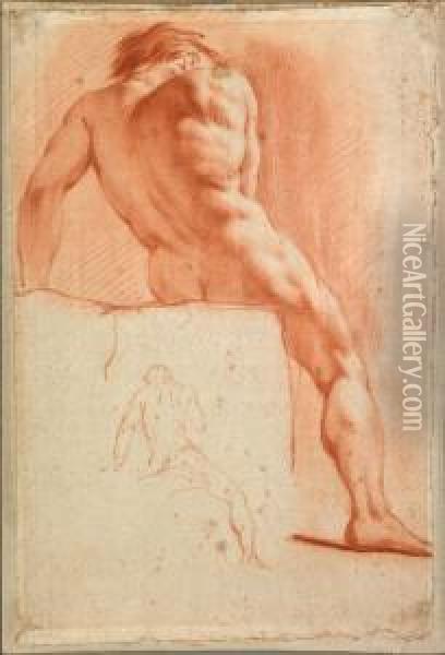 Red Chalk Drawing Of A Nude Male Oil Painting - Giovanni Lanfranco