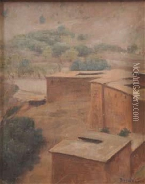Paysage Aux Maisons (afrique Du Nord) Oil Painting - Louis-Edouard Brindeau de Jarny