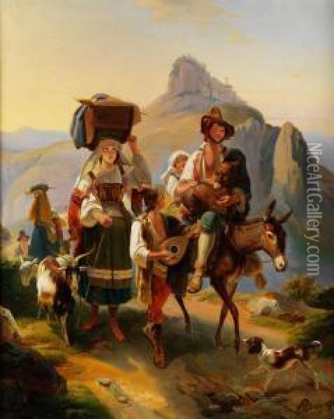 Hirtenfamilie Auf Dem Heimweg Vor Tiefer Landschaft Oil Painting - Filippo Palizzi