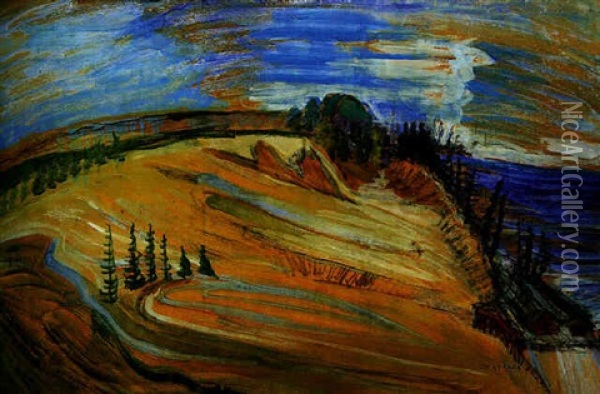 Coast Hill And Two Cabins Oil Painting - Emily Carr