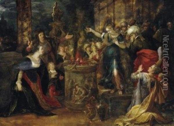 Homage To The Goddess Mephites Oil Painting - Frans II Francken