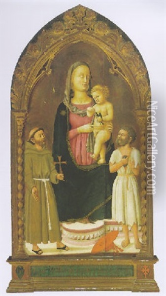 The Madonna And Child With Saints Francis Of Assisi And Jerome Oil Painting - Giovanni di Ser Giovanni di (lo Scheggia) Simone