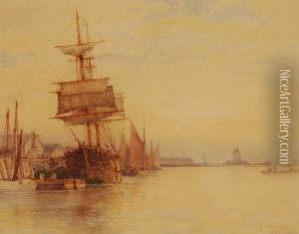 Tall Ships Moored At Littlehampton Oil Painting - Frederick James Aldridge