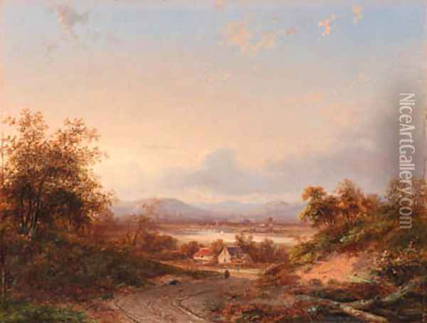 An extensive landscape at dusk Oil Painting - Jan Evert Morel