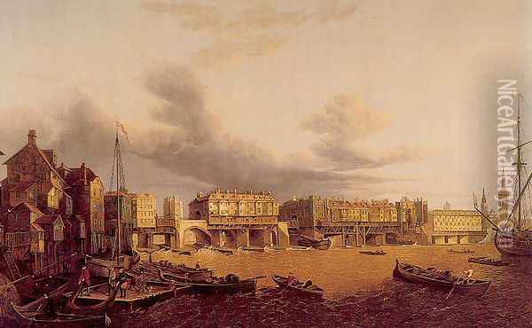 View of Old London Bridge as it was in 1747 Oil Painting - John Paul