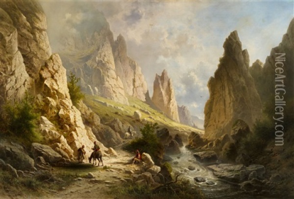 Gebirgslandschaft Oil Painting - Albert Rieger