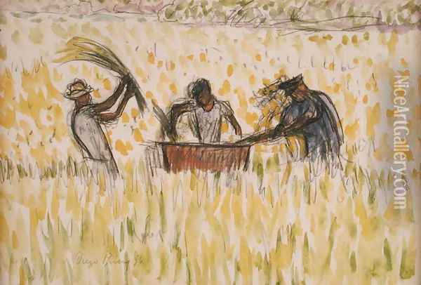 Rice Pickers 1956 Oil Painting - Diego Rivera