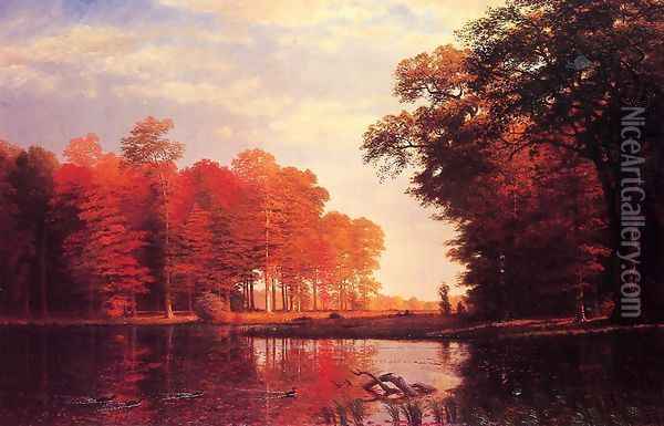 Autumn Woods Oil Painting - Albert Bierstadt