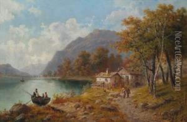 View Over The Mondsee Oil Painting - Karl Julius Rose
