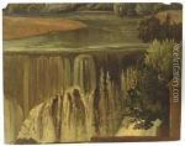 Une Partie De La Cascade De Tivoli Oil Painting - Simon-Joseph-Alexandre-Clement Denis