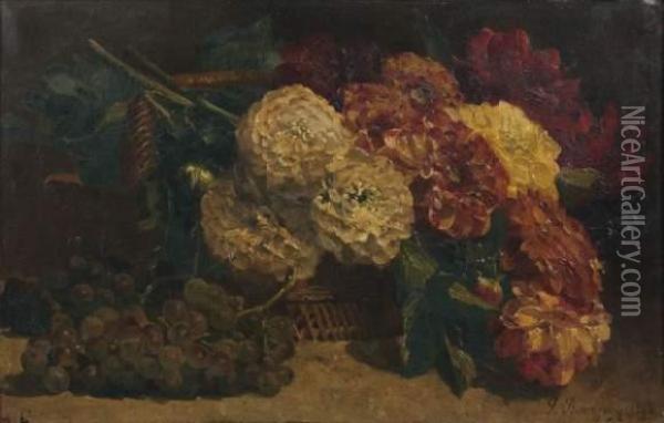 Corbeille De Fleurs Et Fruits Oil Painting - Pierre Bourgogne