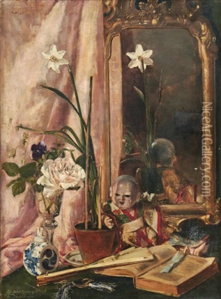 Stilleben Framfor En Spegel Oil Painting - Anna Katarina Munthe-Norstedt