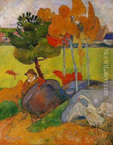 Breton Boy In A Landscape Oil Painting - Paul Gauguin