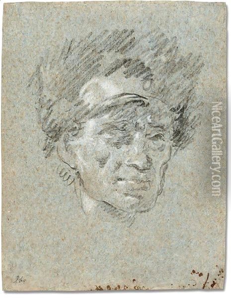 Hed of a man wearing a fur hat Oil Painting - Giovanni Domenico Tiepolo