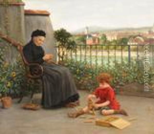 Grossmutter Mit Ihrem Spielenden Enkel Oil Painting - Albert Hoflinger