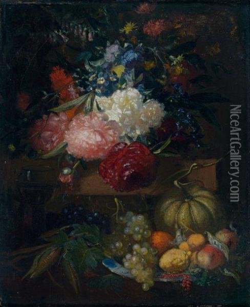 Vase De Fleurs Et Corbeille De Fruits Oil Painting - Pieter Gallis