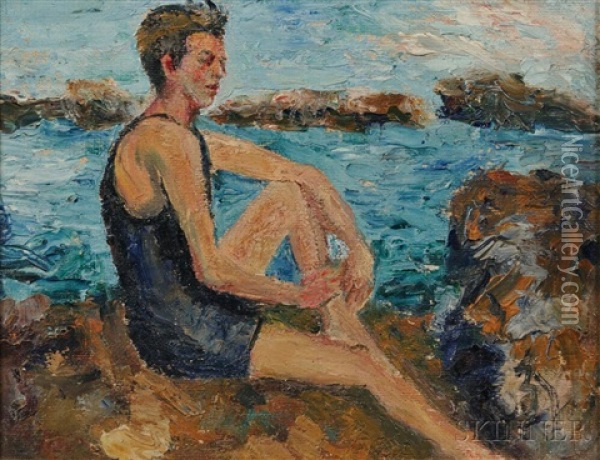 Bathing Oil Painting - Vance H. Swope