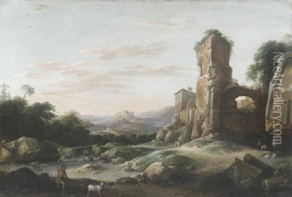 Ideale Italienische Ruinenlandschaft Oil Painting - Pieter Anthonisz van Groenewegen